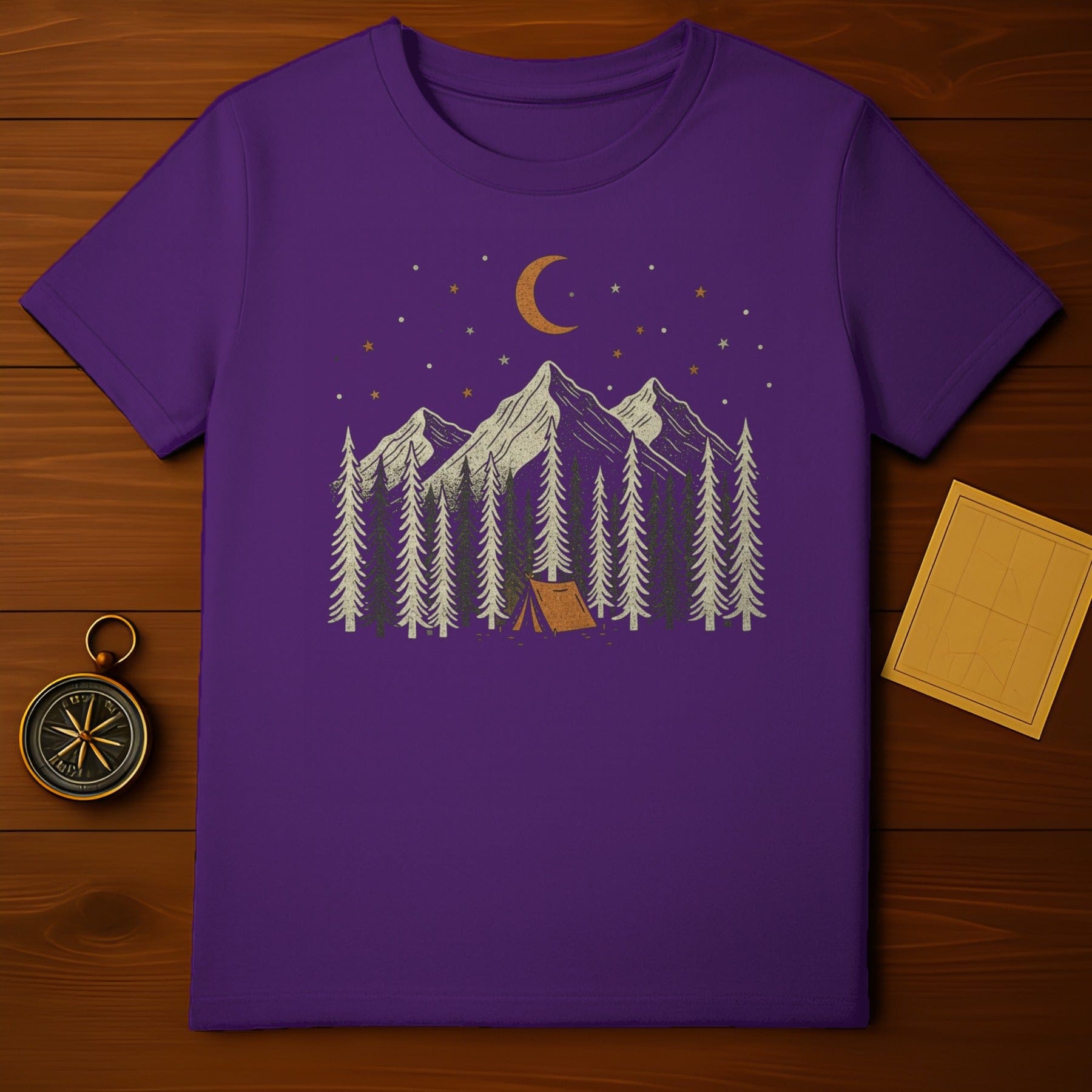 Starry Night Mountains and Trees Camping T-Shirt