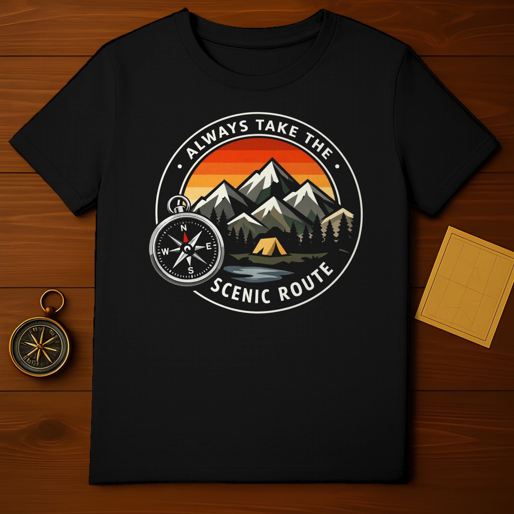 Always Take The Scenic Route Mountains Camping T-shirt