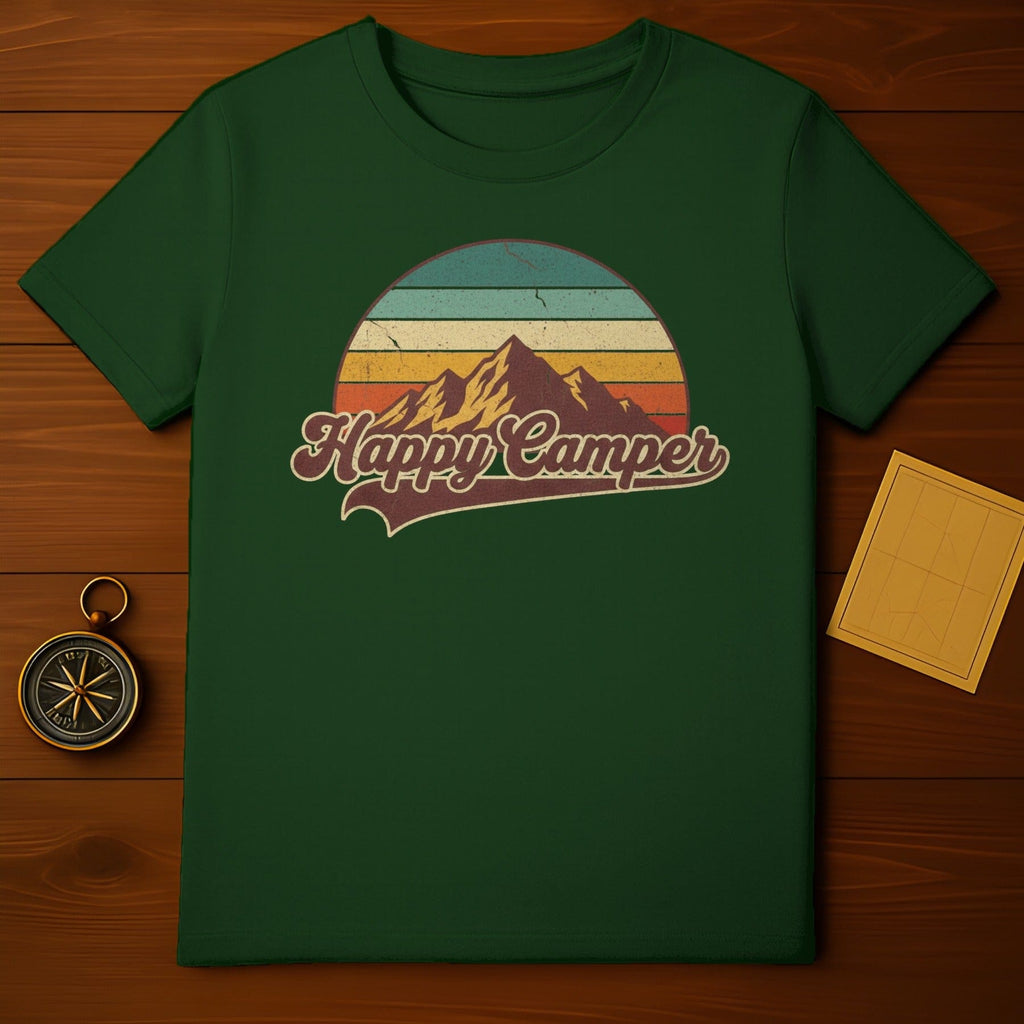 Happy Camper Retro Mountain Design Graphic Tee