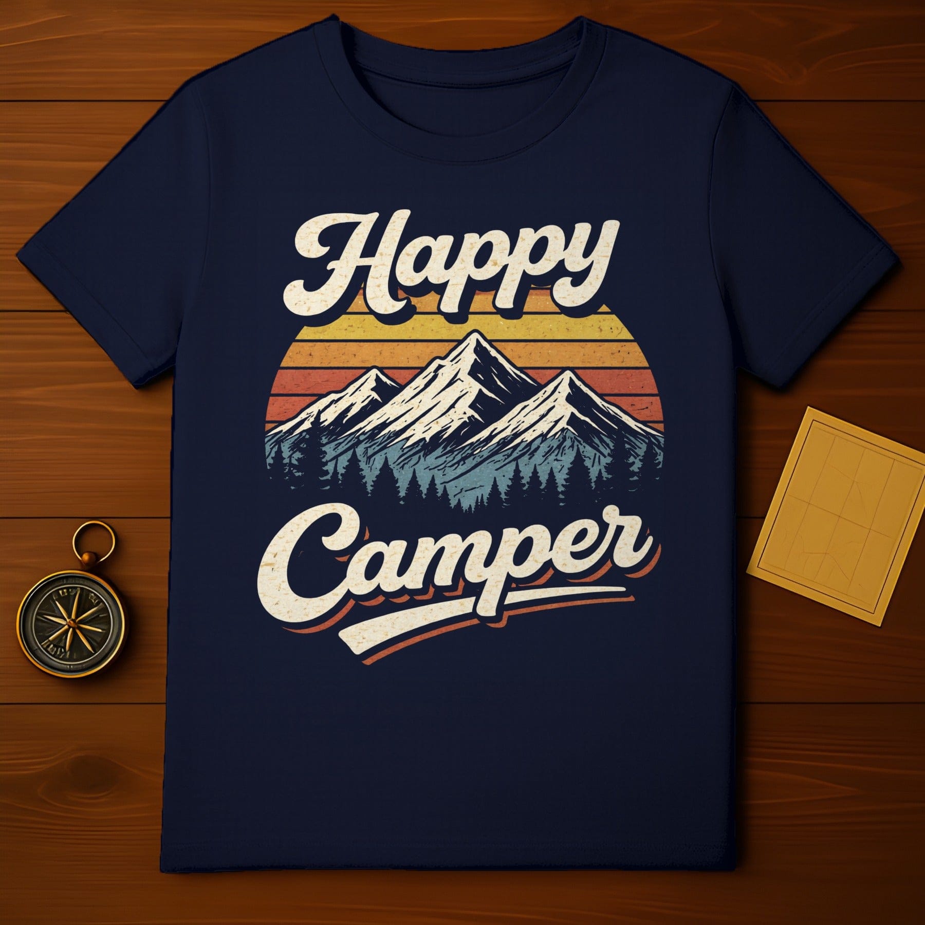Happy Camper Graphic Tee with Mountain Design