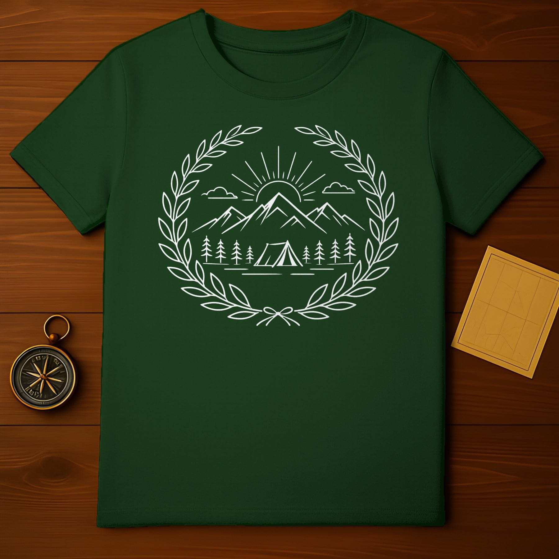 Mountain Adventure Camping T-Shirt with Artistic Design