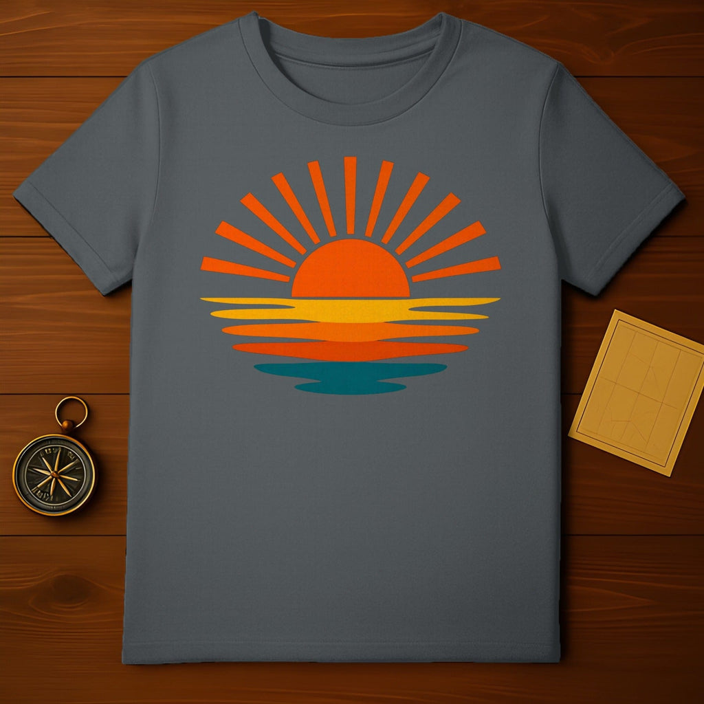 Vibrant Sunset and Ocean Graphic Design T-Shirt
