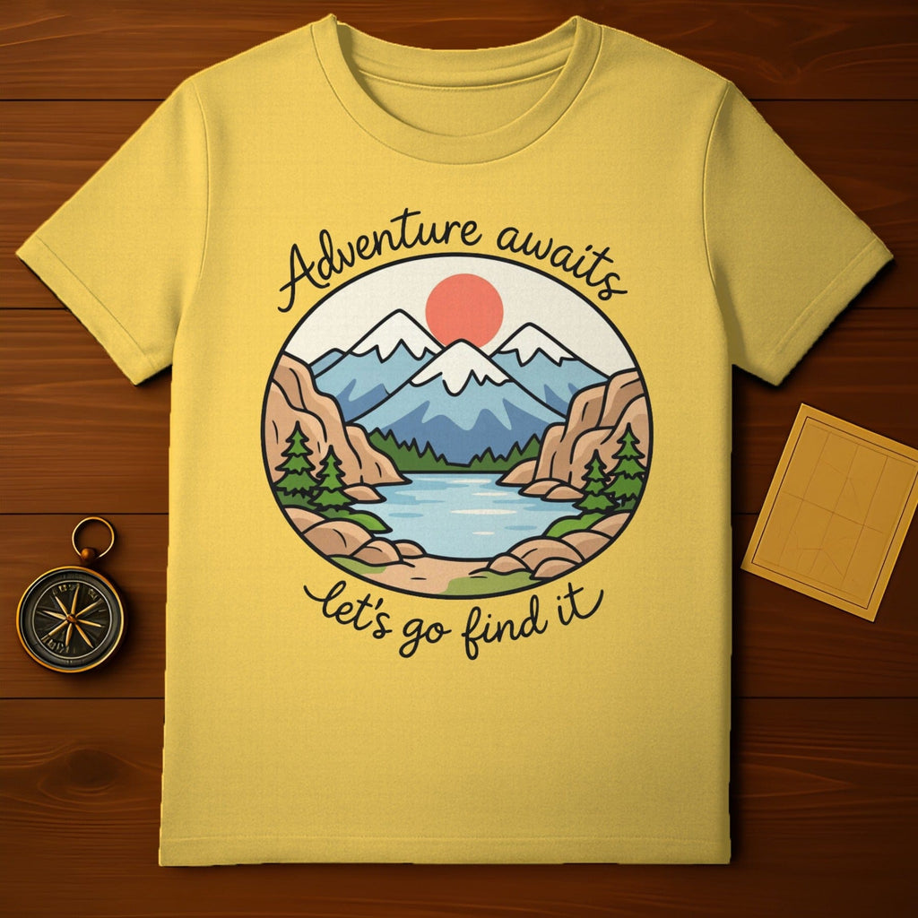 Adventure Awaits Let's Go Find It Mountain Lake Sun Scene product type