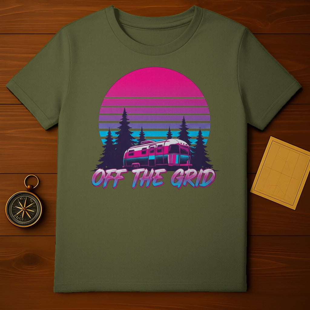 Off The Grid Retro Camper Van Graphic Tee Shirt