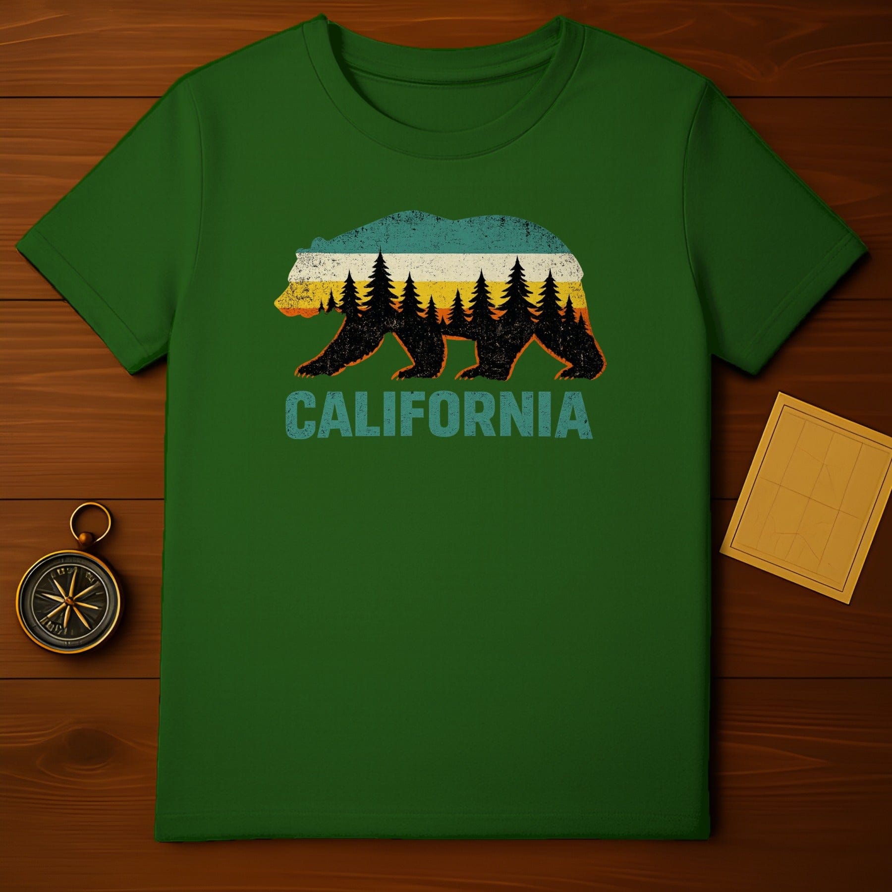 California Bear Forest Design T-Shirt Casual Top