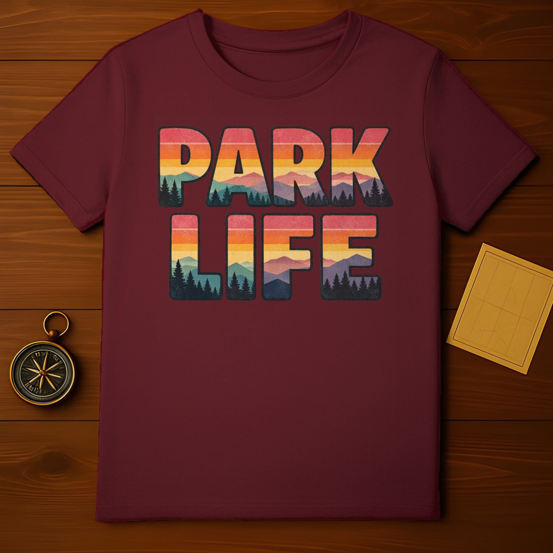 Retro Mountain Sunset Forest Park Life Unique Graphic product type