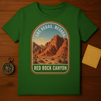 Green t-shirt with Las Vegas, Nevada Red Rock Canyon graphic.