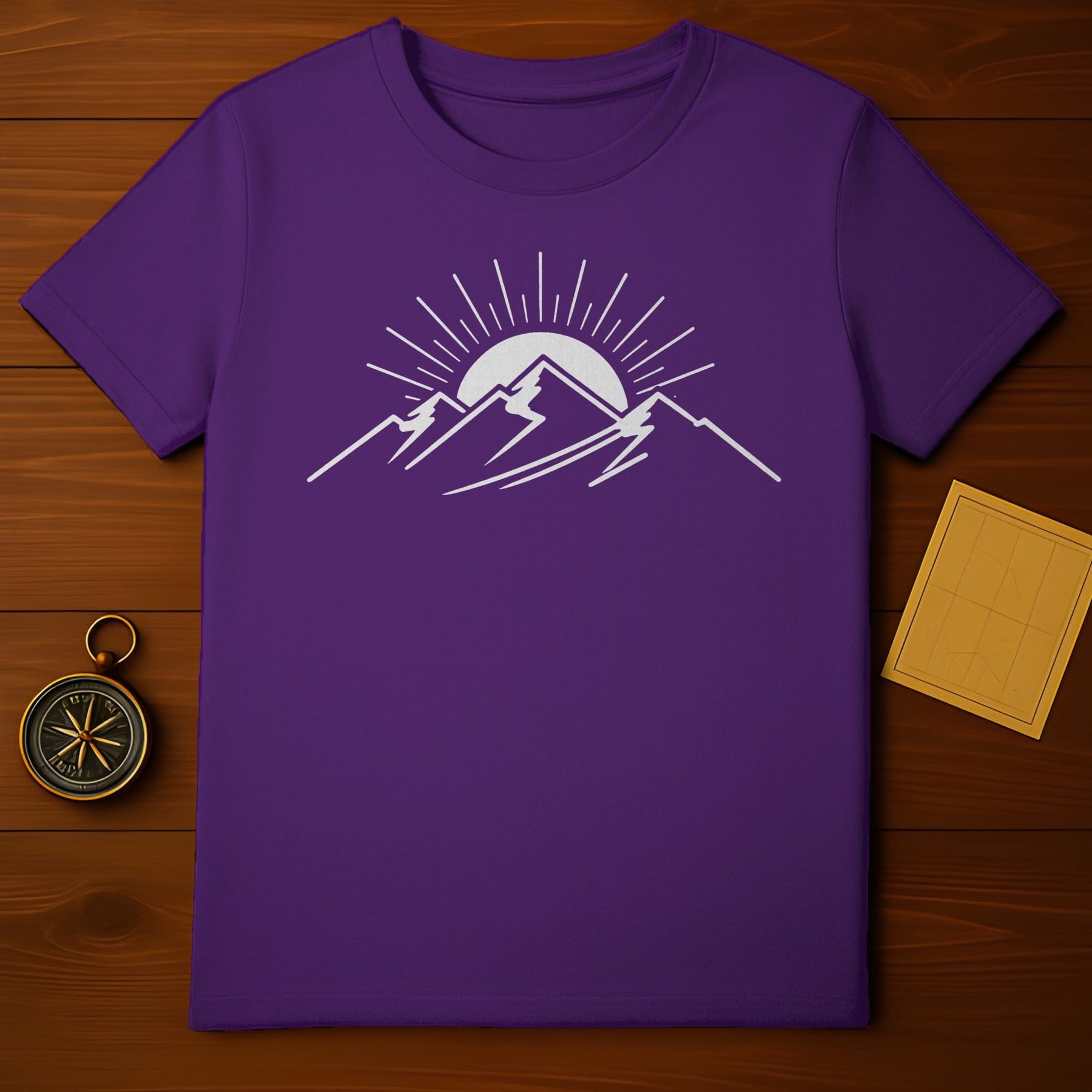 Purple Shirt with Mountain and Sun Design T-shirt
