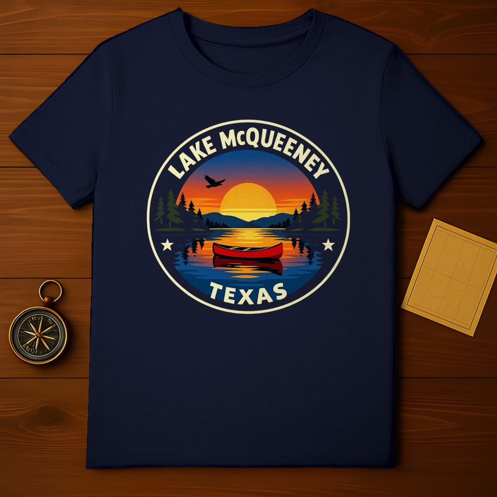 Lake McQueeney Texas Sunset Canoe Scenic Design T-shirt