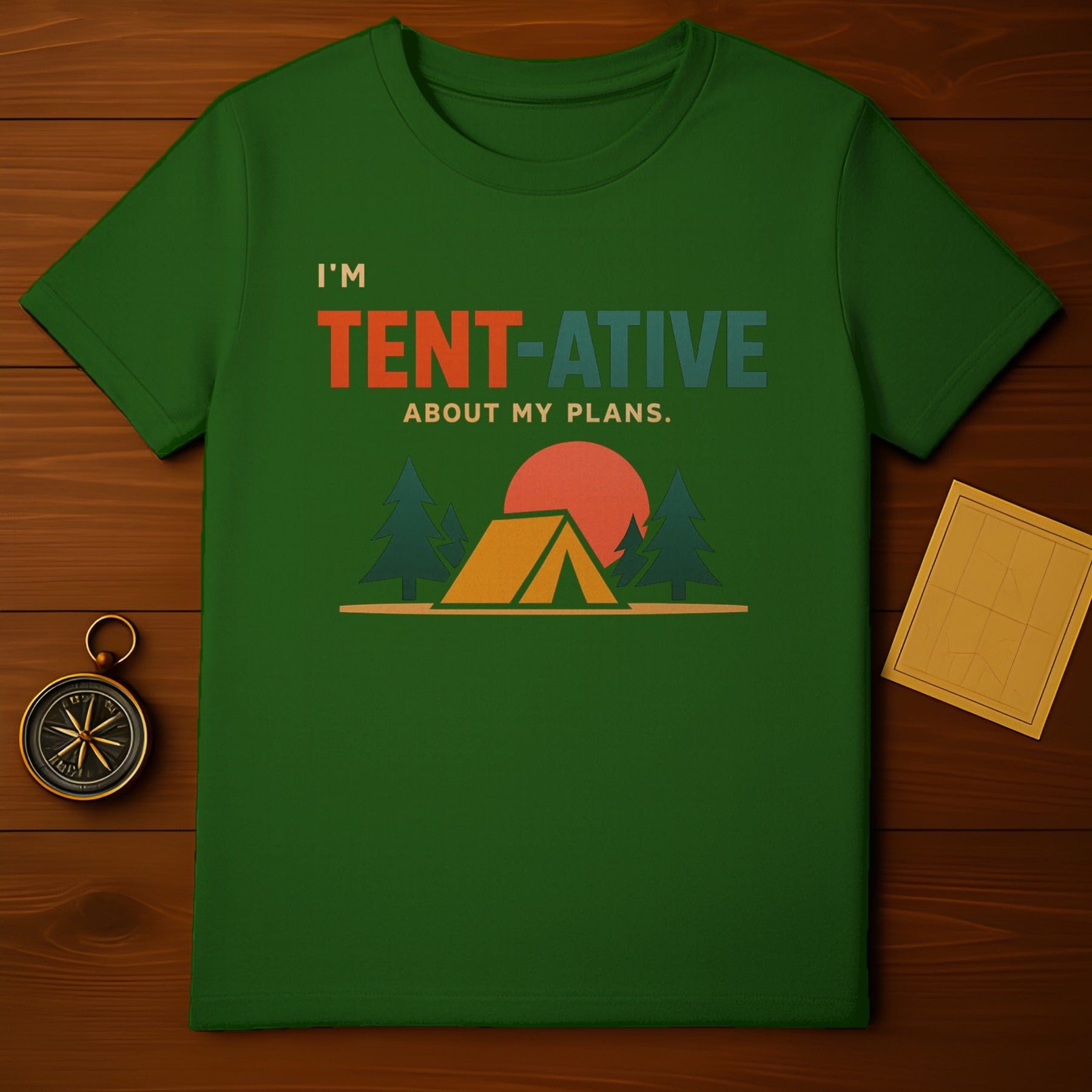 I'M TENT-ATIVE ABOUT MY PLANS Camping Adventure product type
Tentative
Camping
Outdoor
Nature
Humor
Punny
Adventure
Camp Life
Funny
Explorer
Travel
Forest
Trees
Sunset
Wilderness
Outdoorsman
Graphic Tee
Unique Design
Statement Shirt
Tent Design