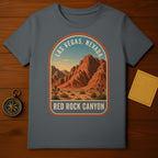 Red Rock Canyon, Nevada graphic on a dark grey t-shirt.