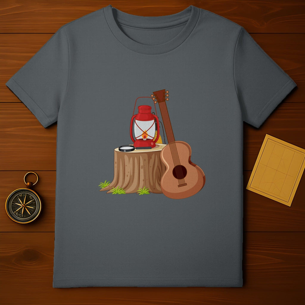 Camping Lantern and Guitar Print T-Shirt