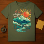 Adventure Awaits Mountain and Sun Graphic T-shirt