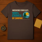 WEEKEND FORECAST 100% CHANCE OF CAMPING product type
weekend forecast
camping
outdoors
adventure
nature
graphic tee
funny
humor
quote shirt
slogan tee
forest design
sun and clouds
wilderness
camp life
exploration
travel
summer shirt
vacation wear
outdoor activity
camping trip