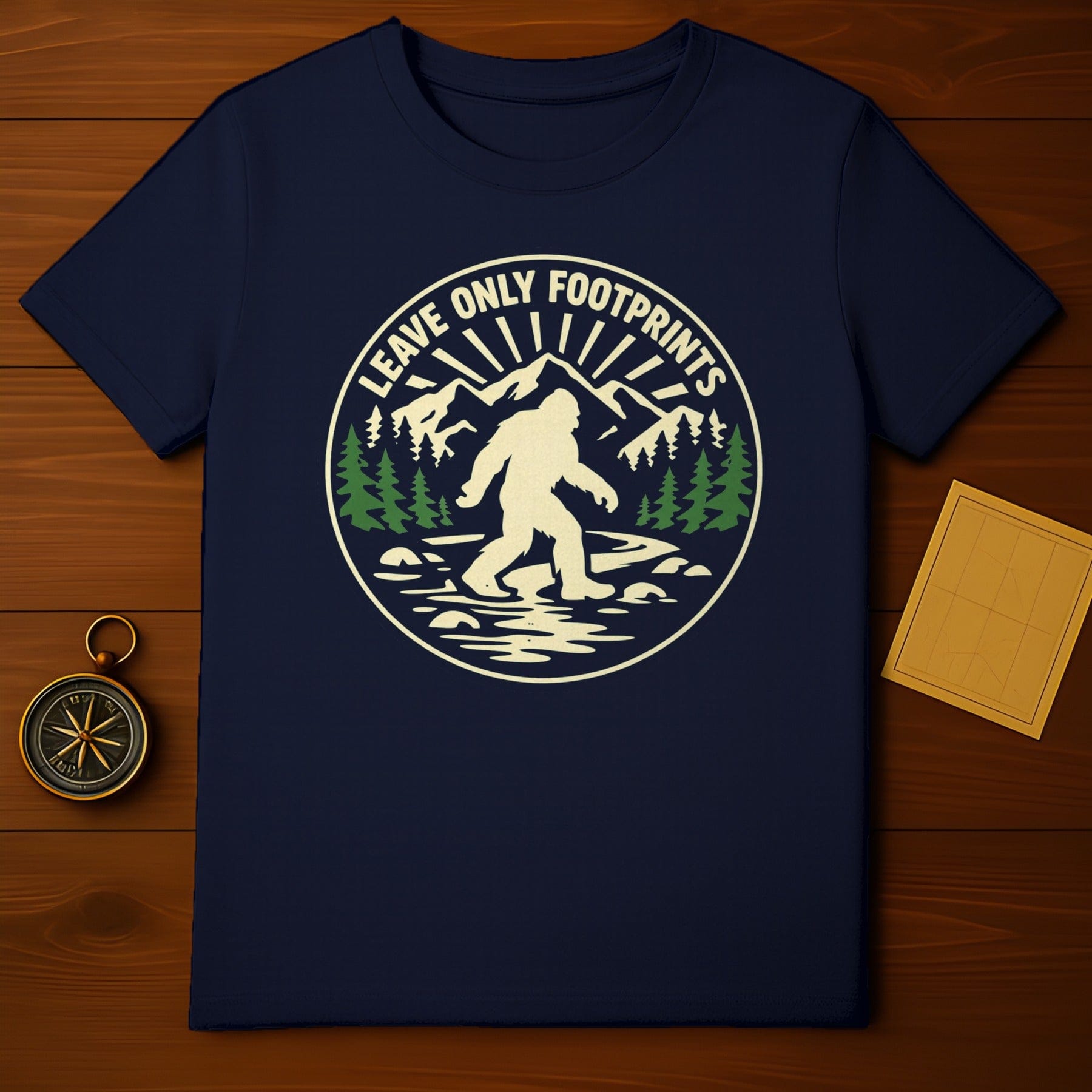 Bigfoot Leave Only Footprints Sasquatch Mountains Trees product type