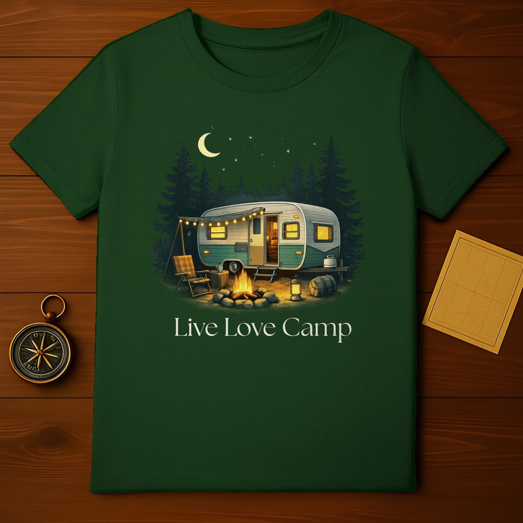 Live Love Camp RV Camping Night Sky Green T-shirt product type
