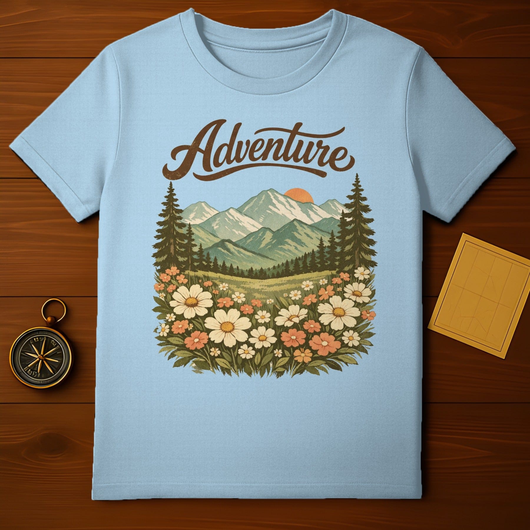 Adventure Mountains and Flowers Graphic T-Shirt