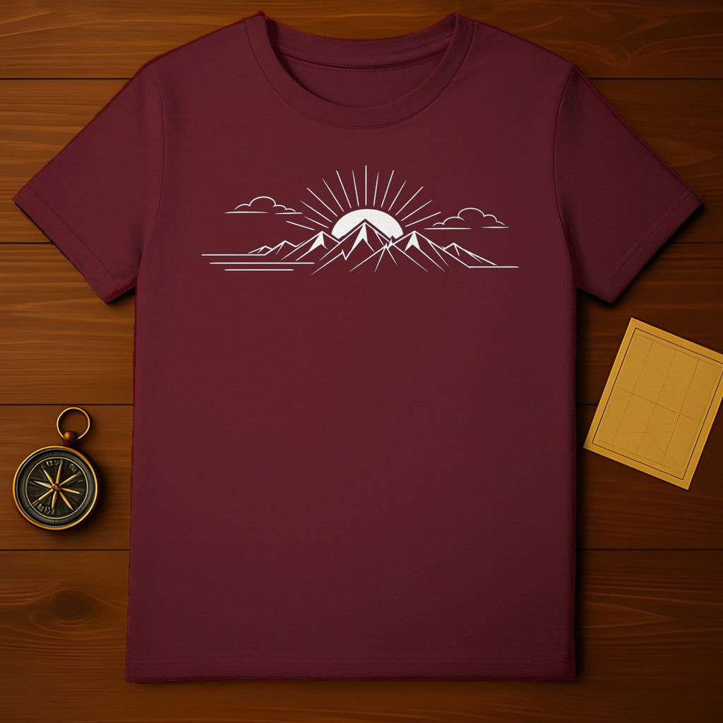 Sunset Mountains Graphic T-Shirt with Compass Design