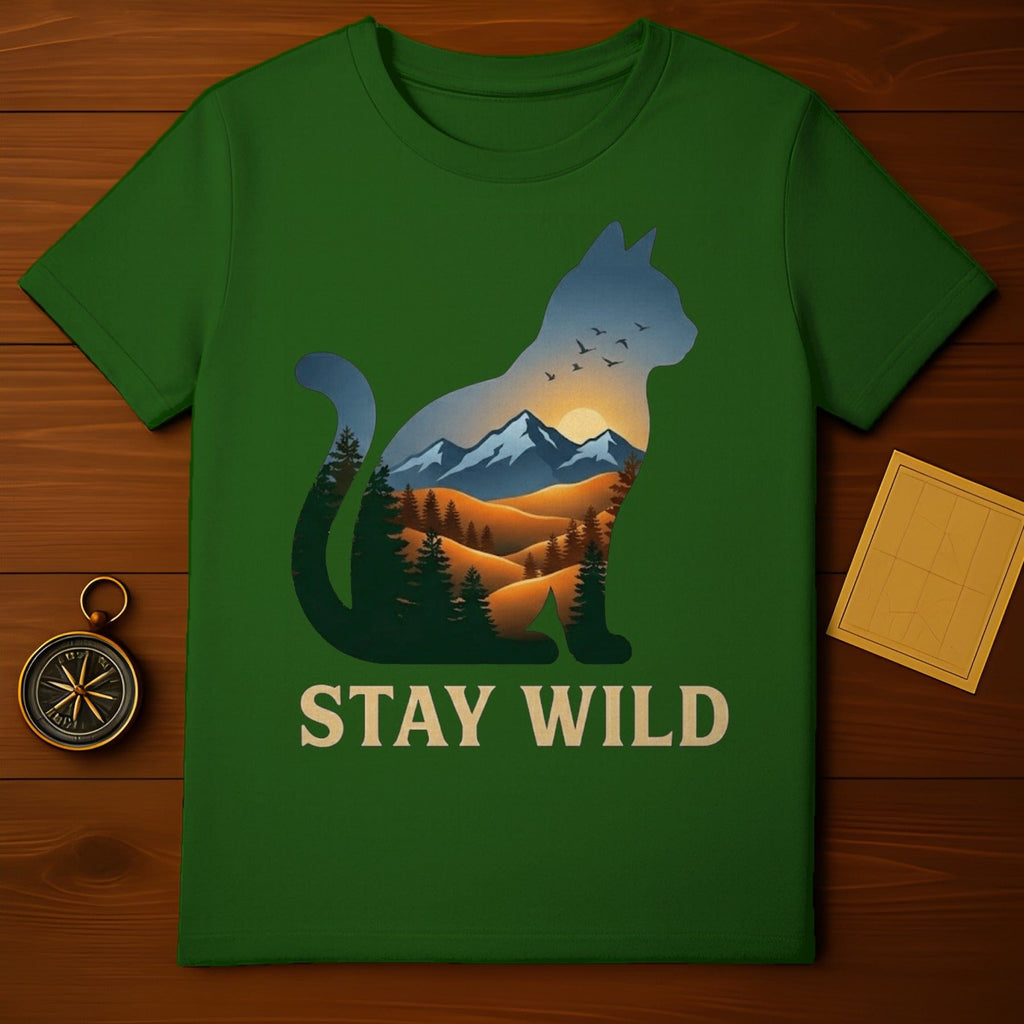 Cat Silhouette Mountain Sunset Forest Birds Stay Wild product type