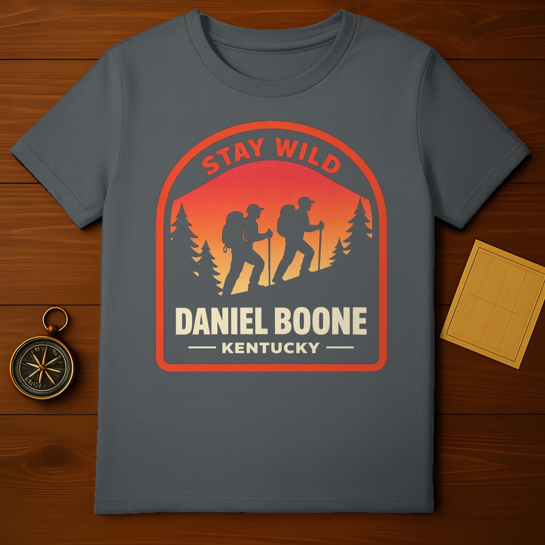 STAY WILD DANIEL BOONE KENTUCKY Hiker Adventure product type
hiking
outdoor
adventure
stay wild
daniel boone
kentucky
explorer
wilderness
nature
trekking
mountains
forest
camping
travel
hiker
outdoorsman
pathfinder
sunset graphic
retro design
state park