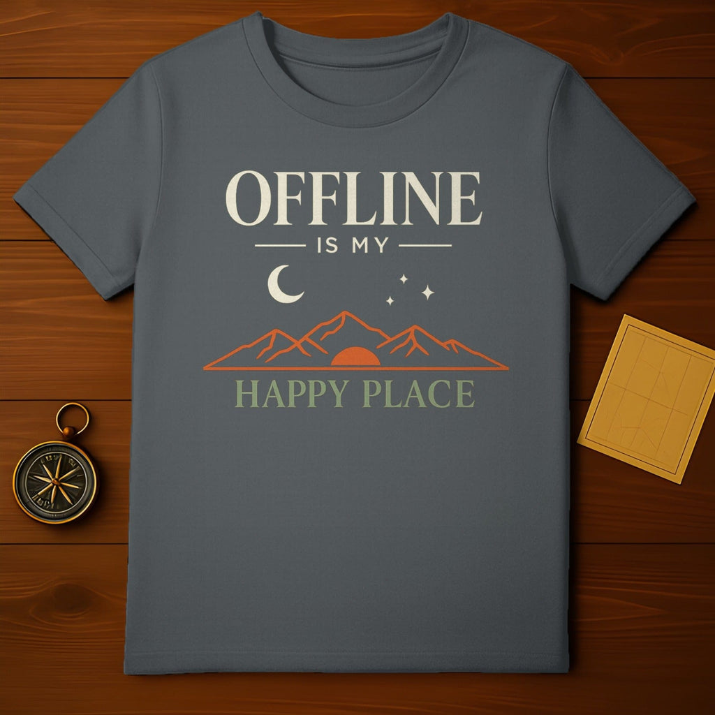 OFFLINE IS MY HAPPY PLACE Mountain Design Shirt product type
offline
happy place
mountain design
nature lover
outdoor life
adventure gear
camping shirt
hiking apparel
forest theme
starry night
moon phase
sunrise sunset
graphic tee
relax vibes
disconnect
peaceful scene
explore
wanderlust
dark gray
leisure top