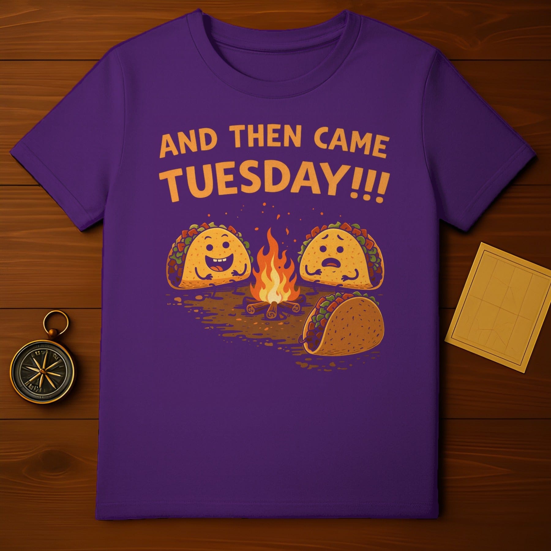 AND THEN CAME TUESDAY!!! Taco Campfire Fun product type
Taco, Tuesday, Funny, Humor, Foodie, MexicanFood, Cartoon, Graphic, Campfire, HappyTaco, SadTaco, Tacos, Purple, UniqueDesign, Novelty, GiftIdea, FoodPun, WeekdayHumor, Fiesta, Comedy
