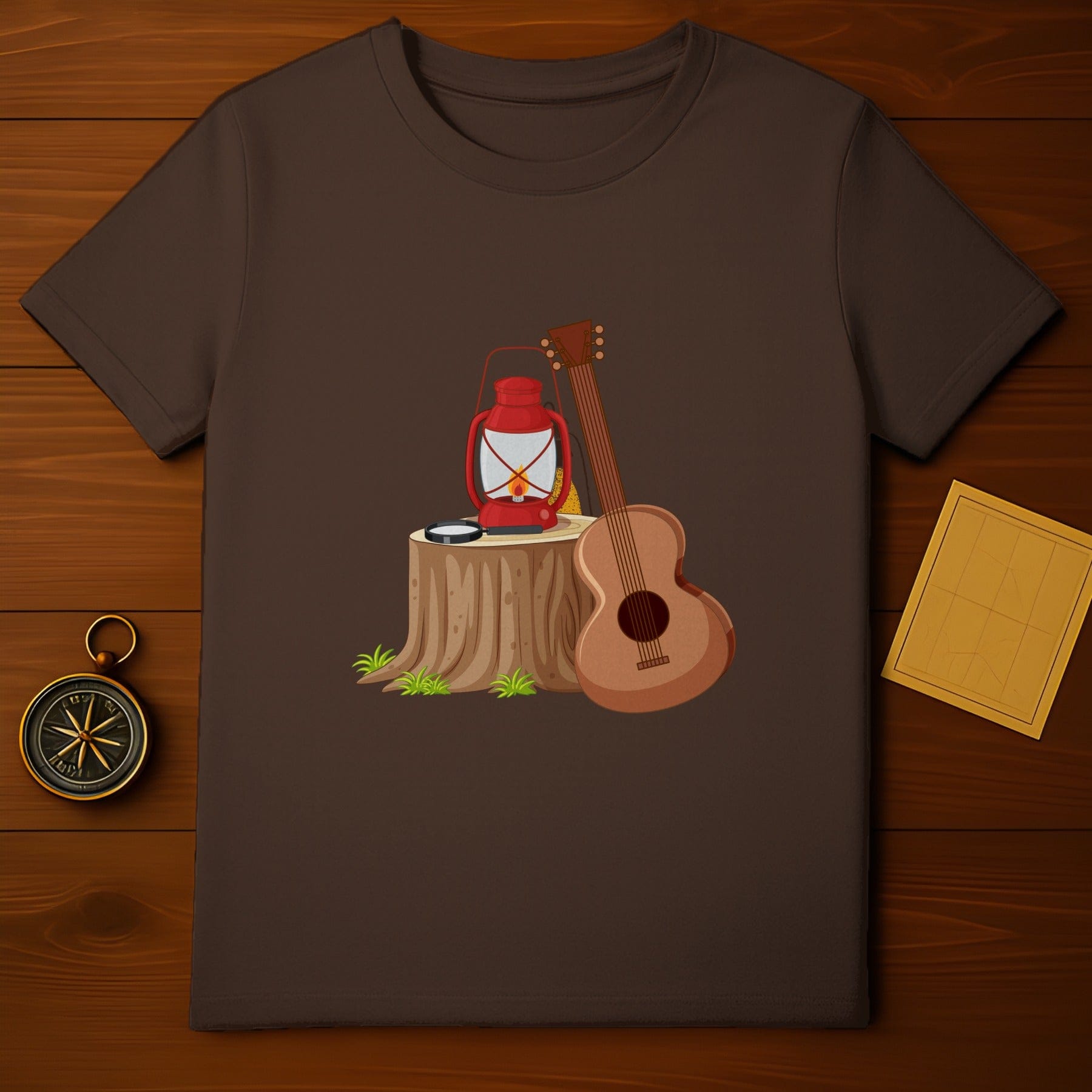 Rustic Guitar and Lantern Graphic Print T-shirt