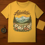 Adventure Mountain Scene with Flowers T-shirt