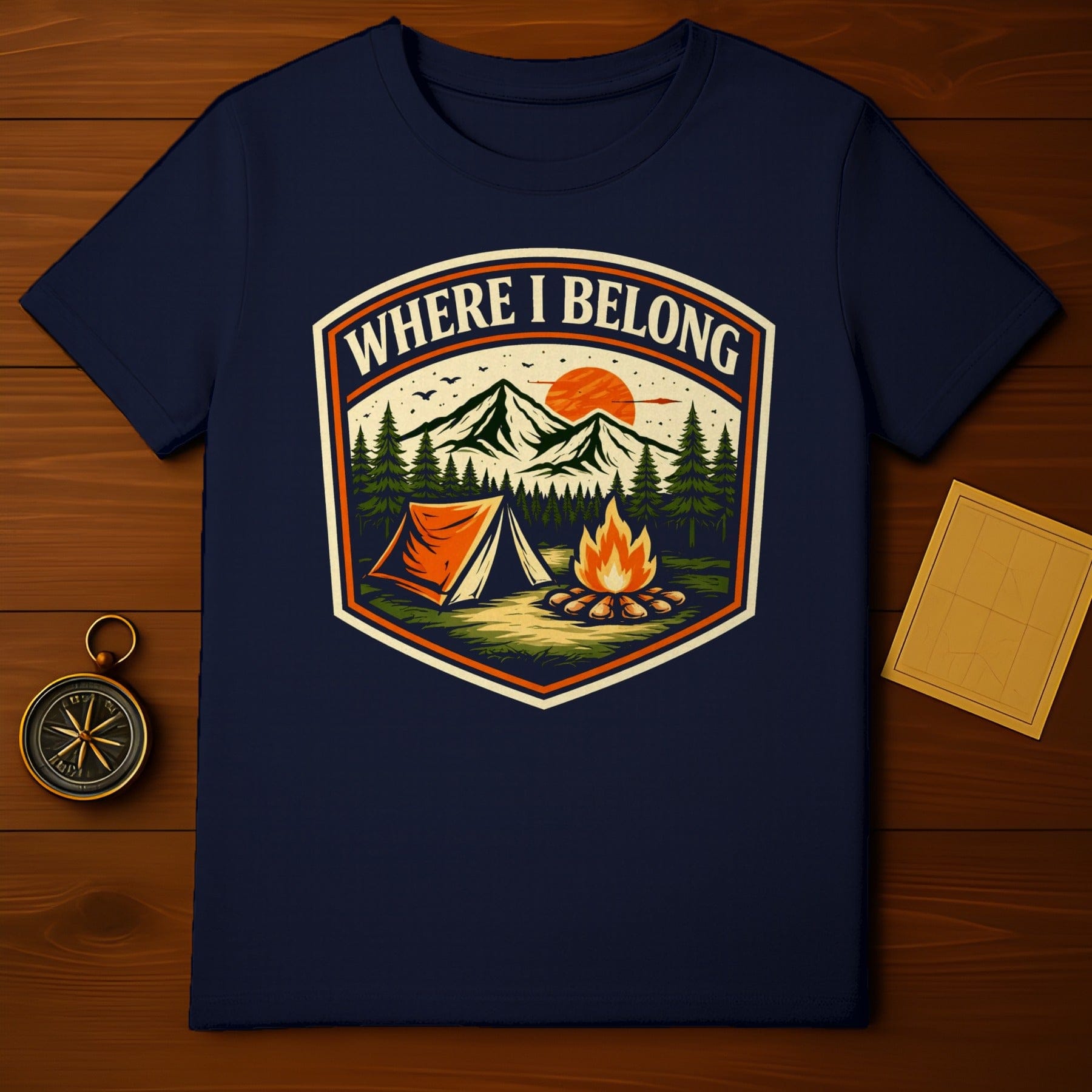 Where I Belong Camping Mountains Campfire T-shirt