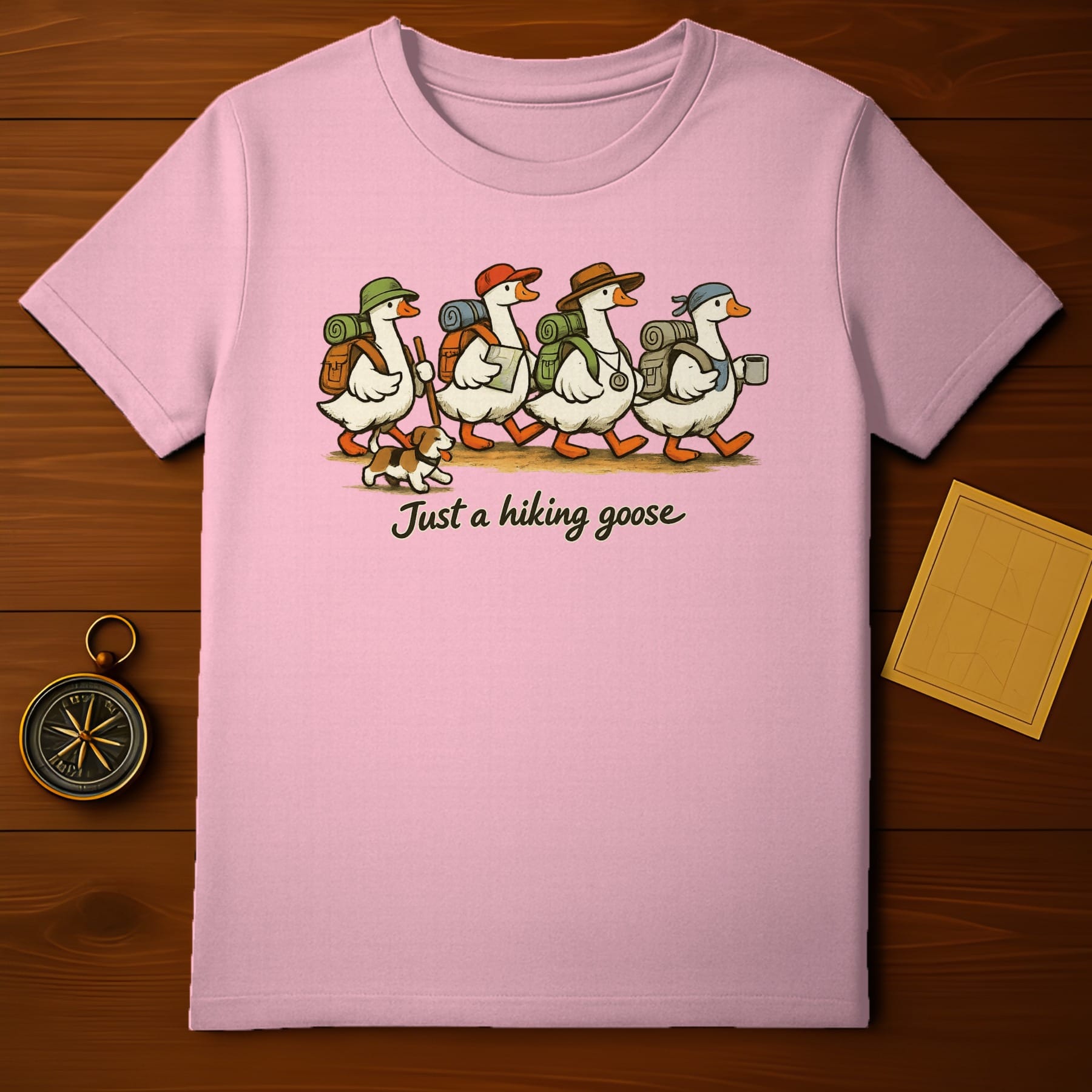 'Just a Hiking Goose Cartoon Illustration T-shirt'