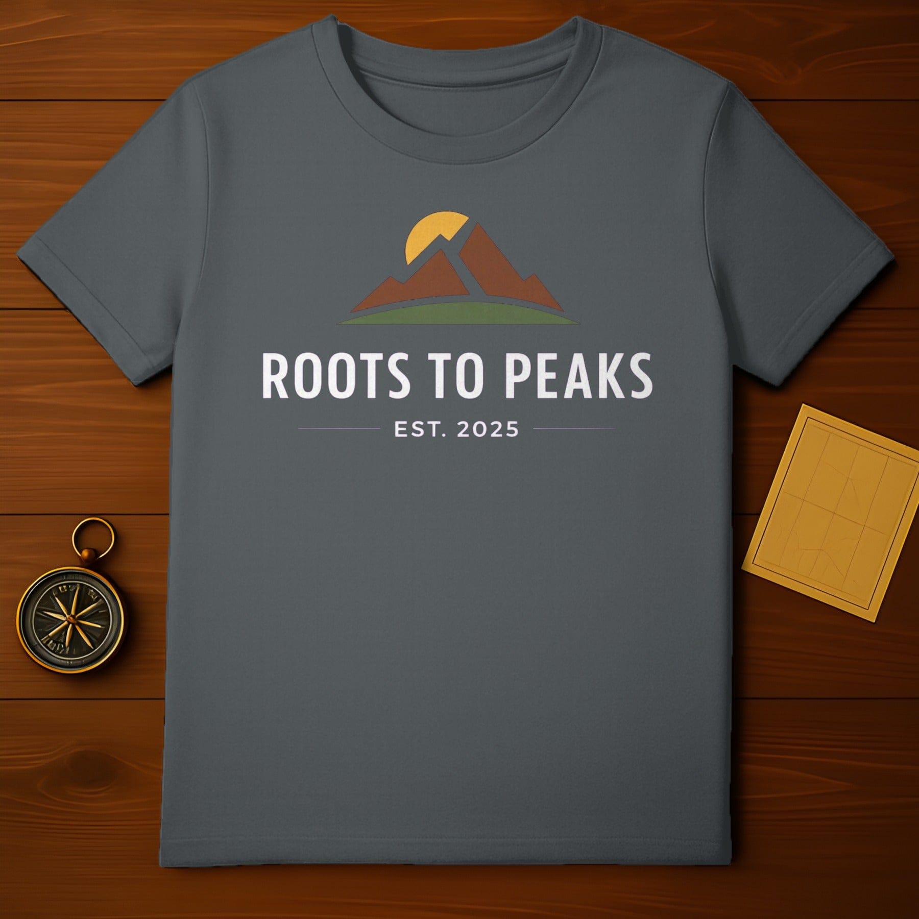 Roots To Peaks Est 2025 Mountain Sun Graphic product type
T-shirt
Graphic Tee
Roots To Peaks
Mountain Design
Sun Graphic
Est 2025
Adventure
Outdoor
Nature Lover
Hiking Gear
Peaks Summit
Landscape Art
Grey Shirt
Dark Grey
Apparel Item
Clothing Style
Unique Design
Explore Product
Travel Theme