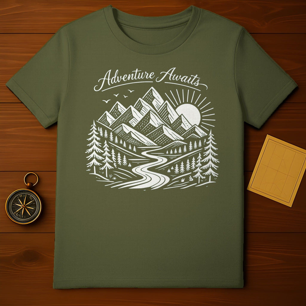 Adventure Awaits Mountain Design T-shirt