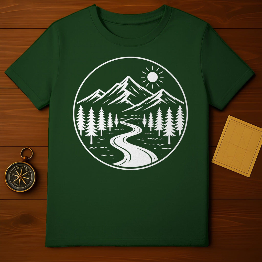 Scenic Mountain Forest Trail Design Green Shirt