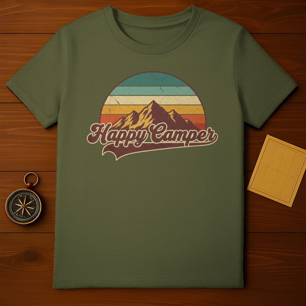 Happy Camper Vintage Mountain Design Shirt