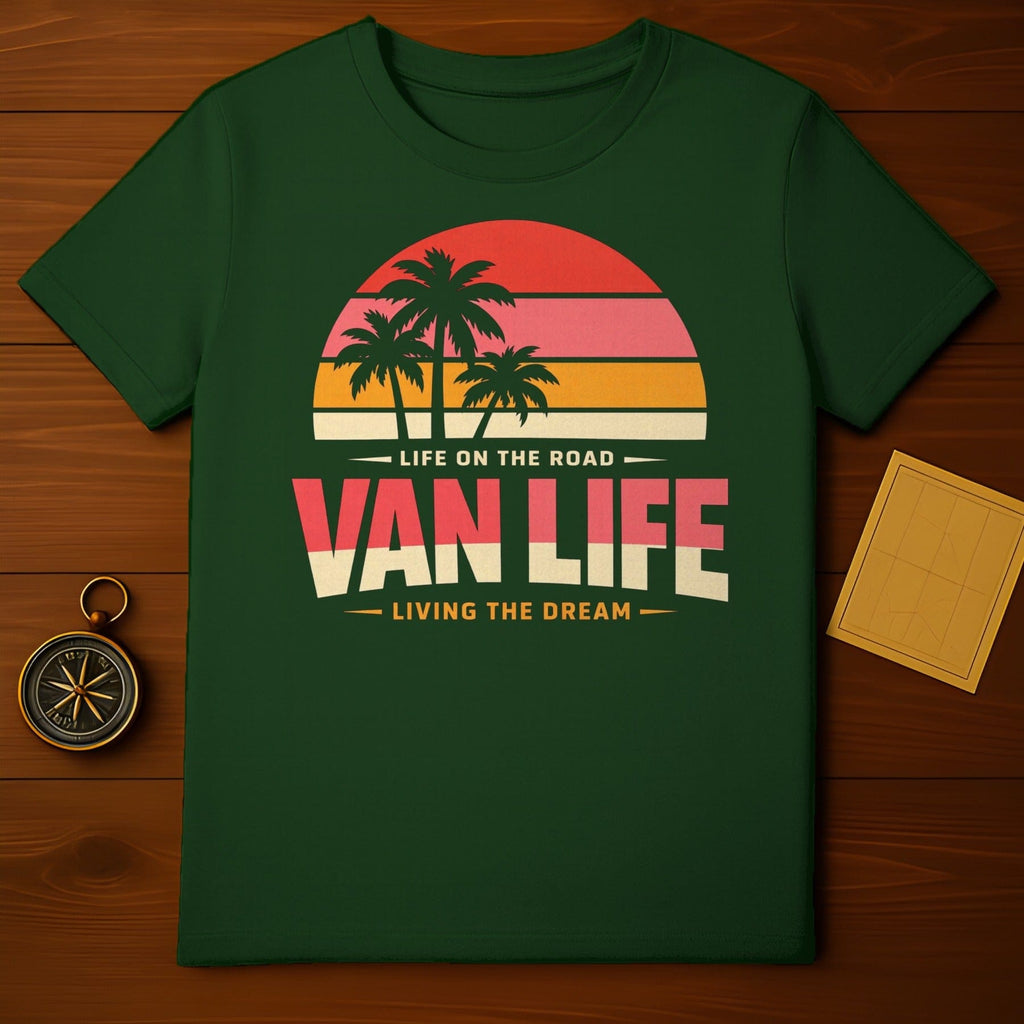Van Life Living The Dream Road Trip Palm Trees Sunset Green product type
Van Life, Living The Dream, Road Trip, Travel Enthusiast, Adventure Shirt, Palm Trees, Sunset Design, Retro Aesthetic, Boho Style, Camper Van, Nature Lover, Outdoor Lifestyle, Green T-Shirt, Graphic Tee, Summer Vibe, Vacation Outfit, Explore More, Wanderlust, Freedom Seeker, Vintage Look