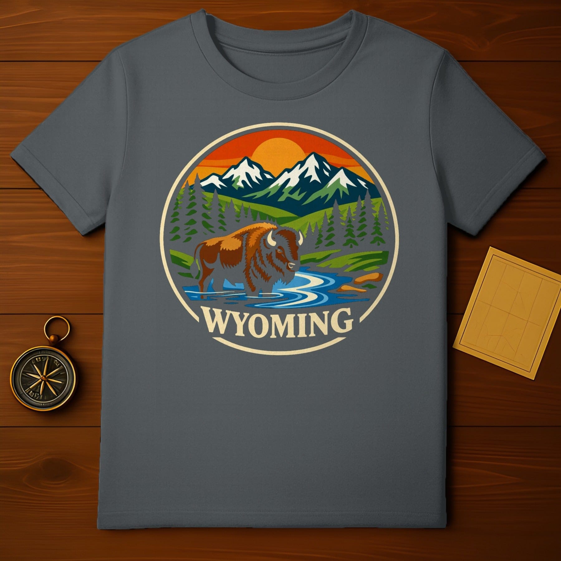 Wyoming Bison Mountain Sunset Scenic T-Shirt product type