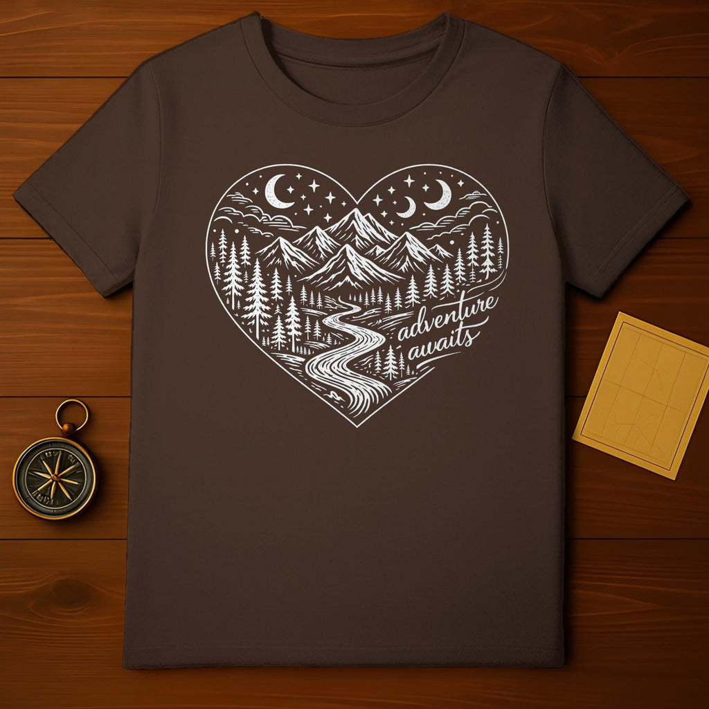 Adventure Awaits Heart Design Mountain T-Shirt
