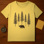 Bear and Pine Tree Silhouette Graphic Printed T-Shirt