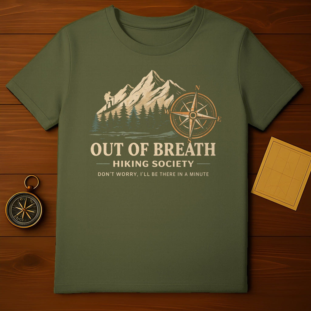 Out of Breath Hiking Society Funny Graphic Tee