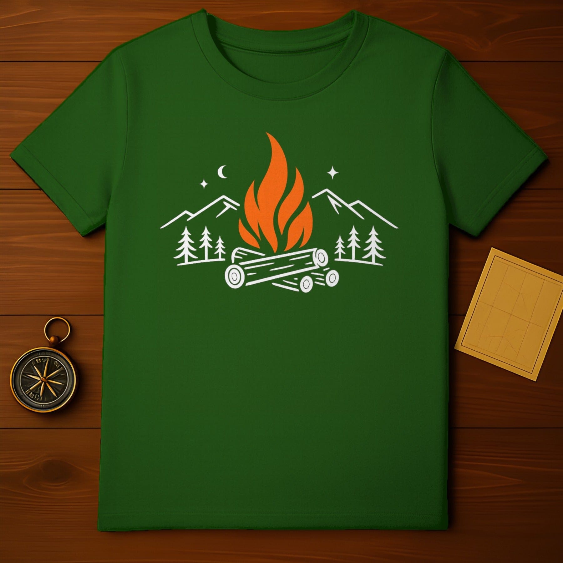 Vibrant Campfire Mountains Trees Moon Stars product type