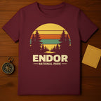 ENDOR NATIONAL PARK Retro Sunset Pine Trees Graphic product type