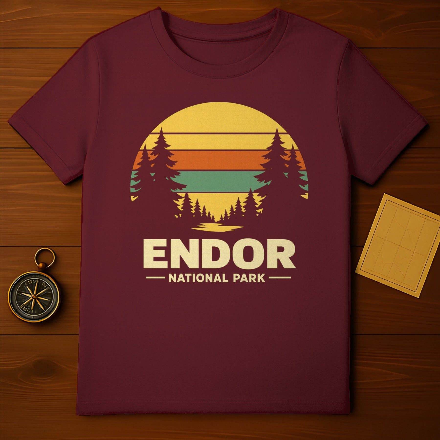 ENDOR NATIONAL PARK Retro Sunset Pine Trees Graphic product type