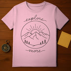 Explore More Mountains Sun Trees Pink T-shirt