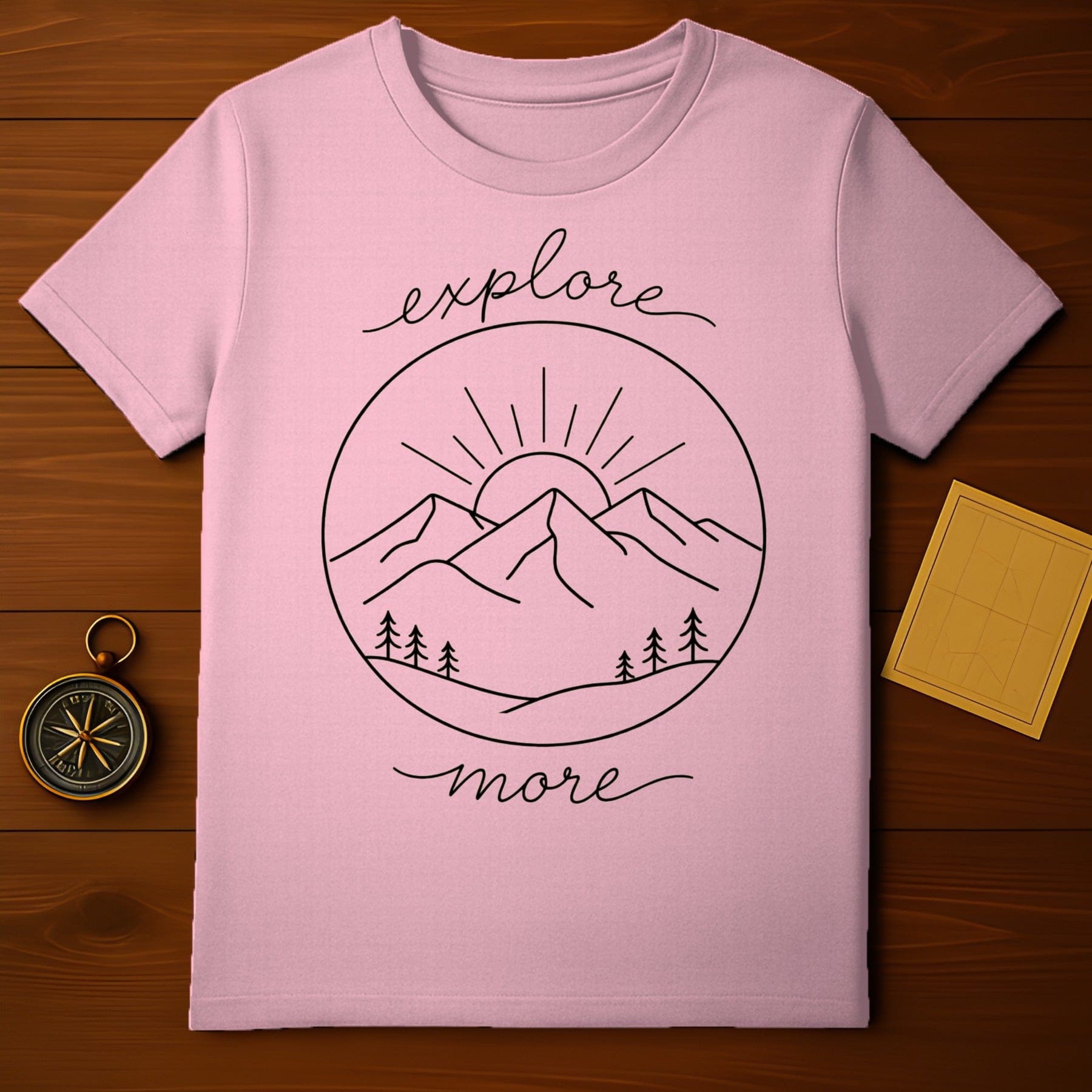 Explore More Mountains Sun Trees Pink T-shirt