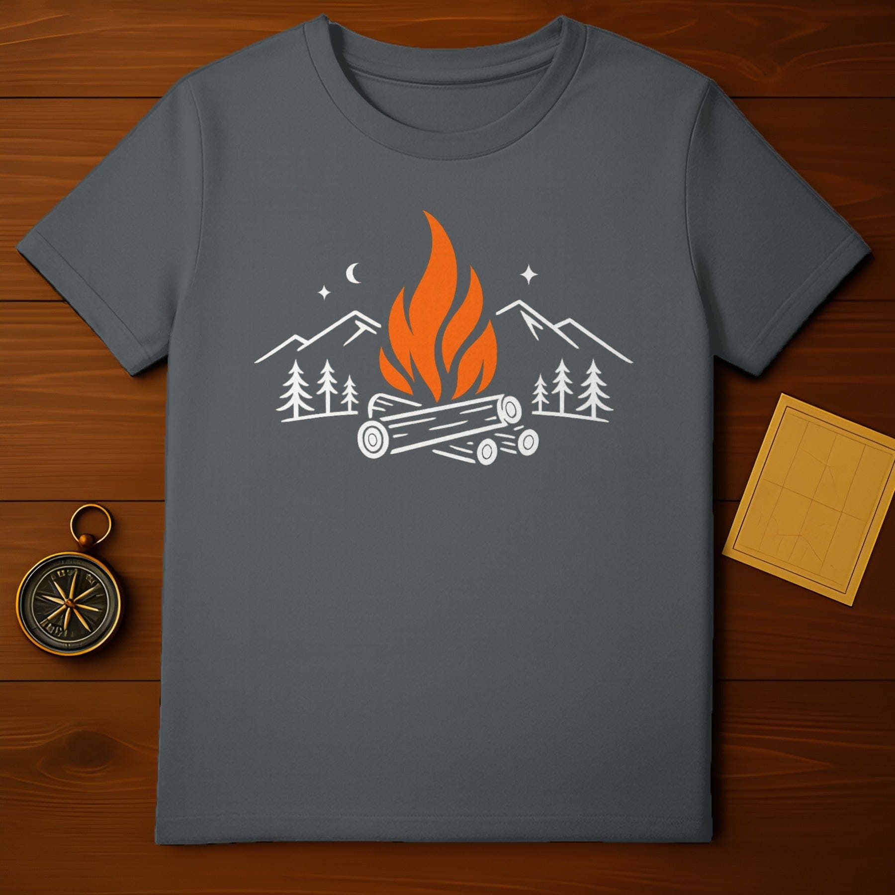 Campfire Mountains Trees Stars Moon Night Sky product type