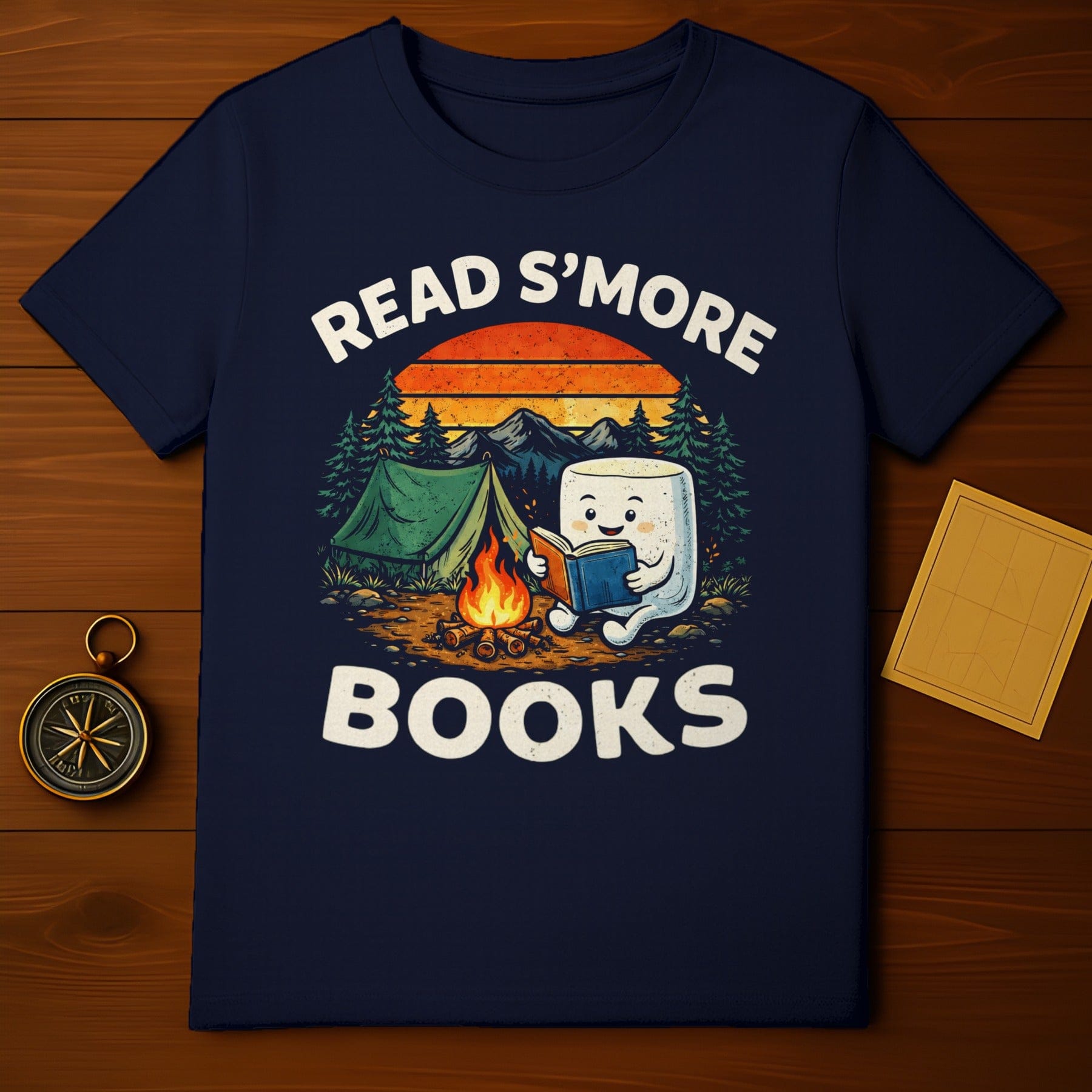 Read S'more Books Camping Design on Navy T-Shirt