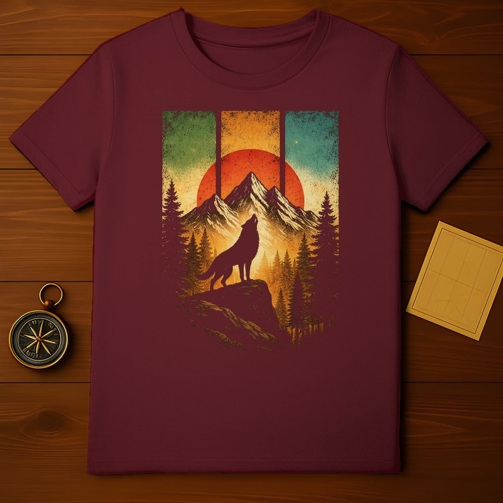 Sunset Wolf Howling at Mountains Graphic Shirt