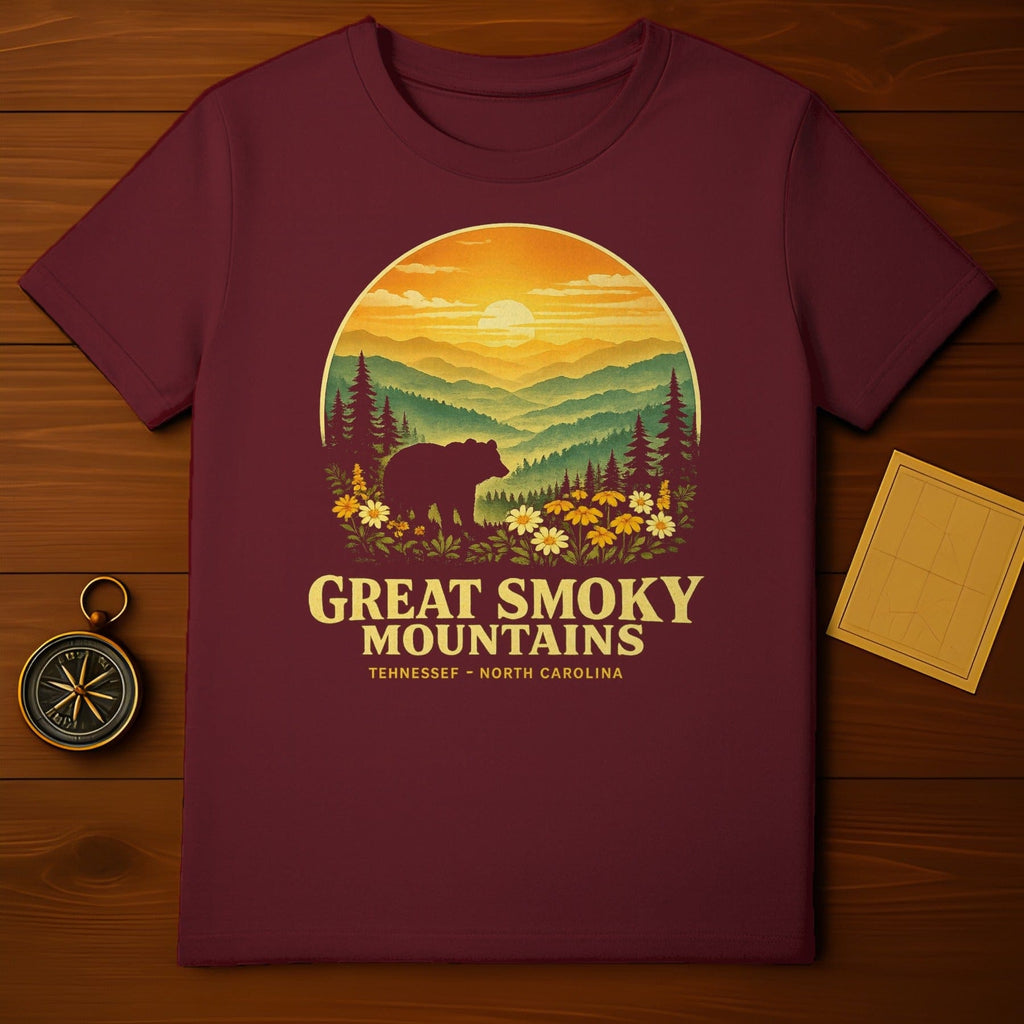 Great Smoky Mountains Sunset Bear Graphic Tee