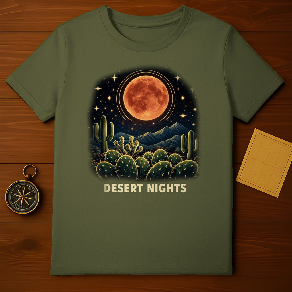Desert Nights Red Moon Cactus Stars Scene T-shirt