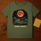 Desert Nights Red Moon Cactus Stars Scene T-shirt